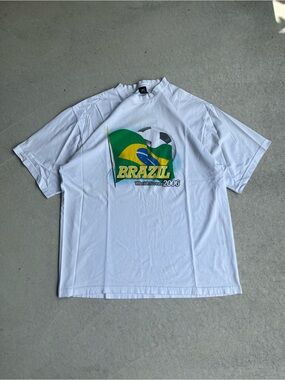 INC International Concepts White Brazil Graphic Short Sleeve Tee